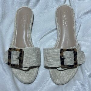 Nicole Miller New York Rolie Linen Adjustable Buckle Slide Sandals, size 7.5